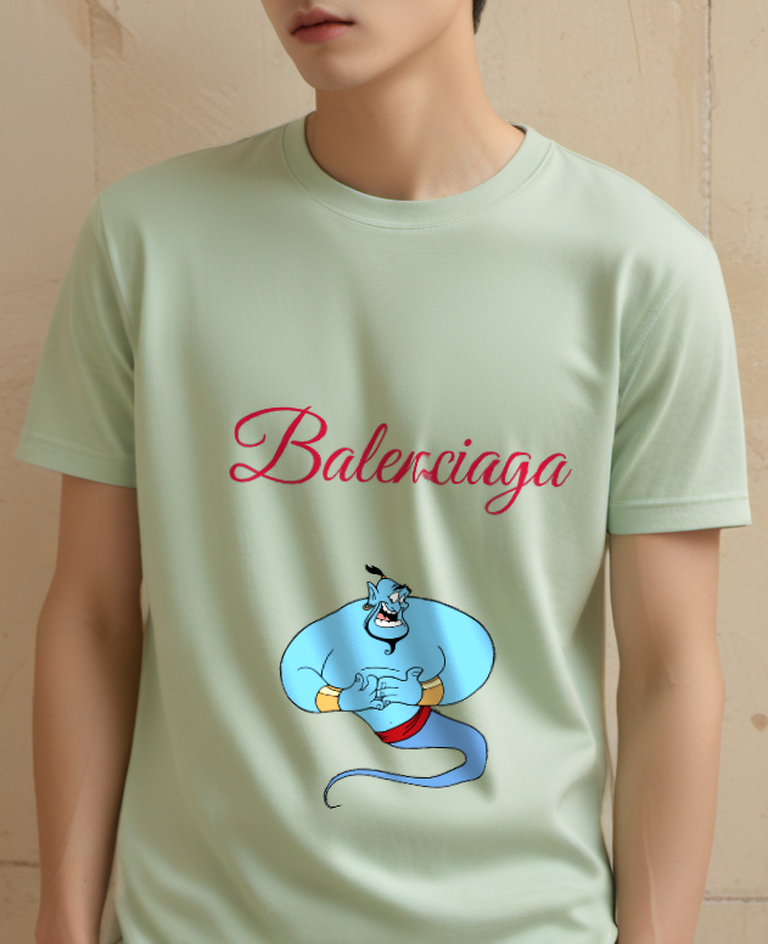 Sage Green Smiling Blue Genie Graphic T-Shirt - styled view 4