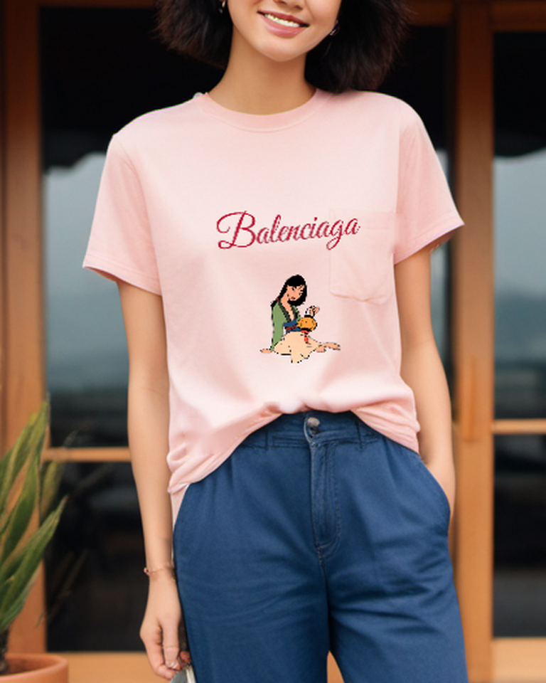 Blush Pink Kneeling Garden Girl Graphic T-Shirt - styled view 4