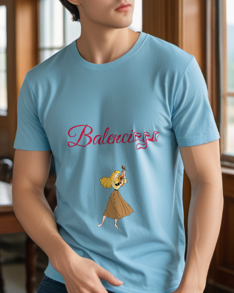Sky Blue Windblown Woodland Girl Graphic T-Shirt - styled view 4