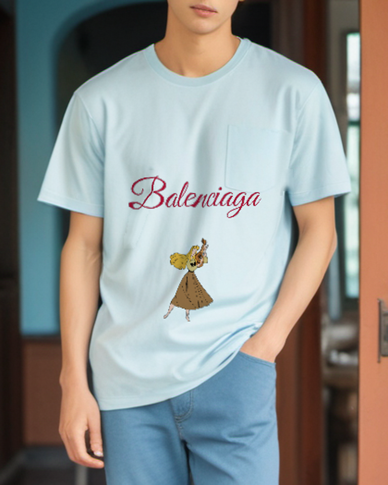 Sky Blue Windblown Woodland Girl Graphic T-Shirt - styled view 5