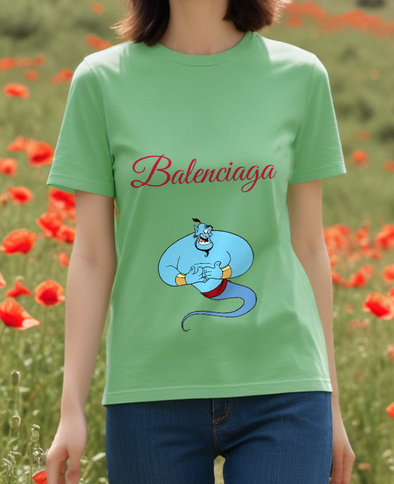 Sage Green Smiling Blue Genie Graphic T-Shirt - styled view 3