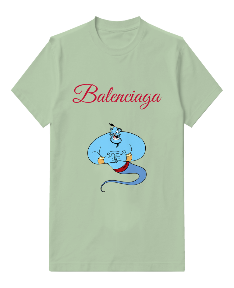 Sage Green Smiling Blue Genie Graphic T-Shirt - front product view