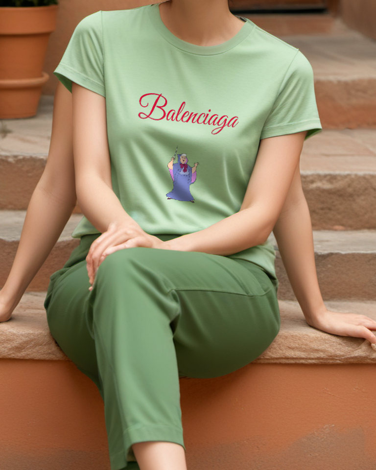 Sage Green Purple Robed Fairy Graphic T-Shirt - styled view 2