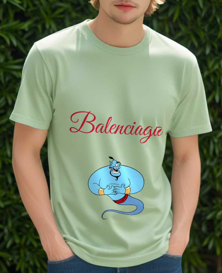 Sage Green Smiling Blue Genie Graphic T-Shirt - styled view 2