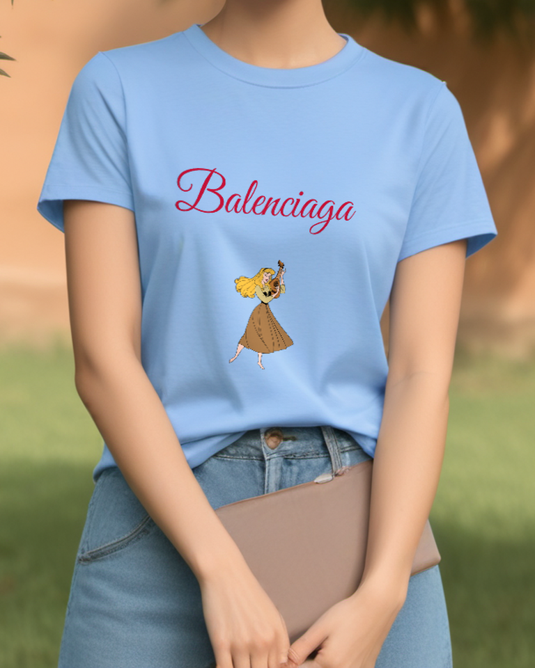 Sky Blue Windblown Woodland Girl Graphic T-Shirt - styled view 2