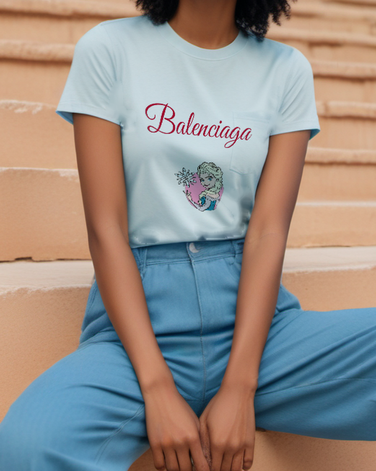 Sky Blue Snowflake Portrait Graphic T-Shirt - styled view 2