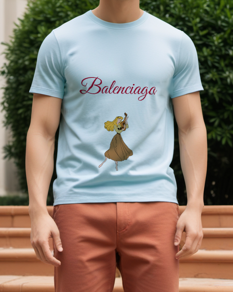 Sky Blue Windblown Woodland Girl Graphic T-Shirt - styled view 1