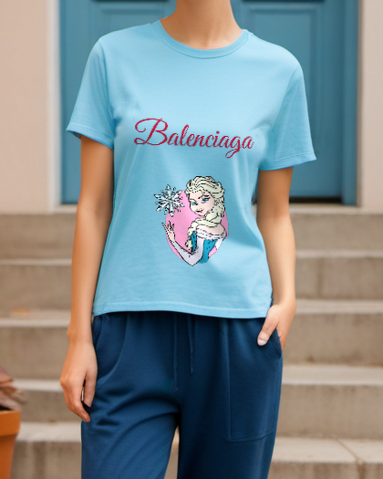 Sky Blue Snowflake Portrait Graphic T-Shirt - styled view 4